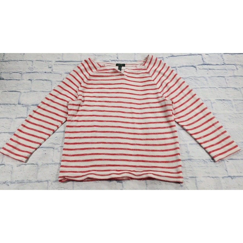 Lauren Ralph Lauren WOMENS XL Red White Terry Striped Long Sleeve Pullover